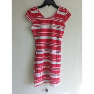 Pinc Women's Pink White Striped Short Sleeve Round Neck Mini Dress Size M